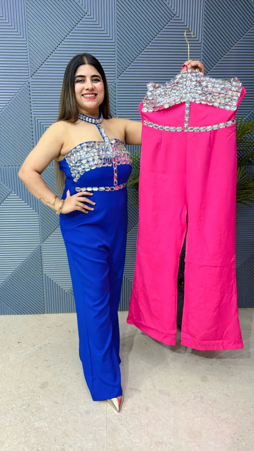 Emilly Rhinestone T-Halter Neck Jumpsuit
